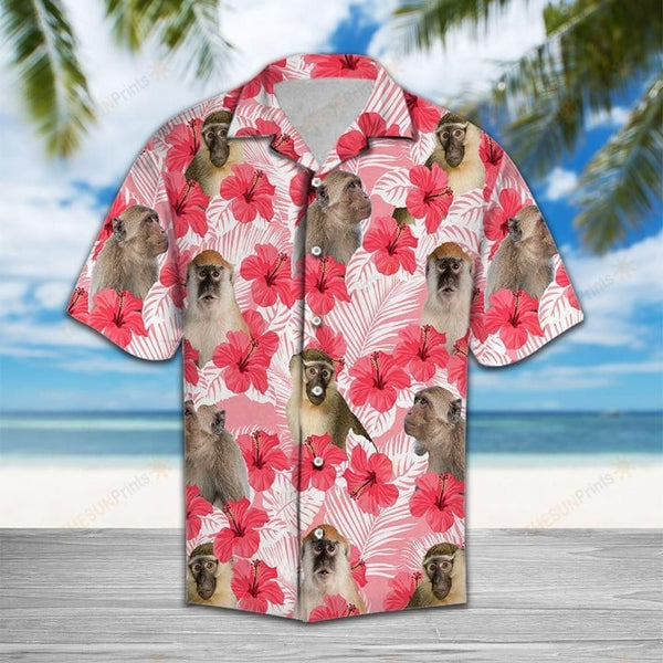 Tropical Flowers Hibiscus Monkey Hawaiian Shirt | HW3406