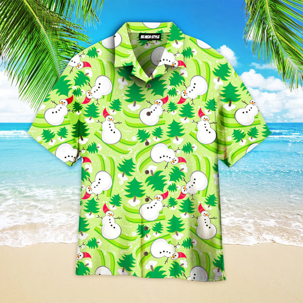 Christmas Snowman Dancing In Green Pattern Aloha Hawaiian Shirt | HW3522