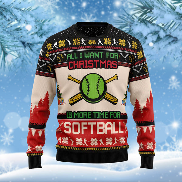 All I Want For Christmas Is Softball Funny Ugly Christmas Sweater | Adult | US2591