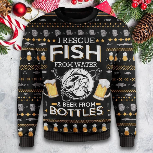 Rescue Fish From Water Beer Ugly Christmas Sweater | Adult | US2721