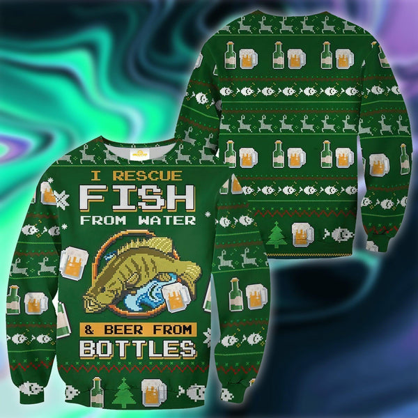 Funny Fish And Beer Ugly Christmas Sweater | Adult | US2686