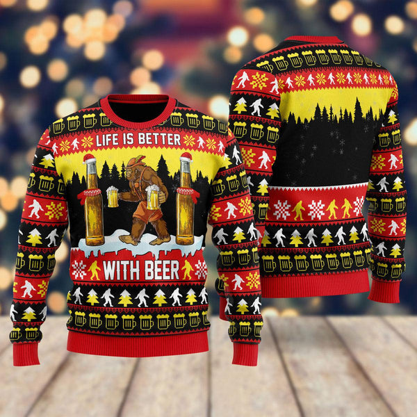 Bigfoot Christmas Is Better With Beer Ugly Christmas Sweater | Adult | US2717