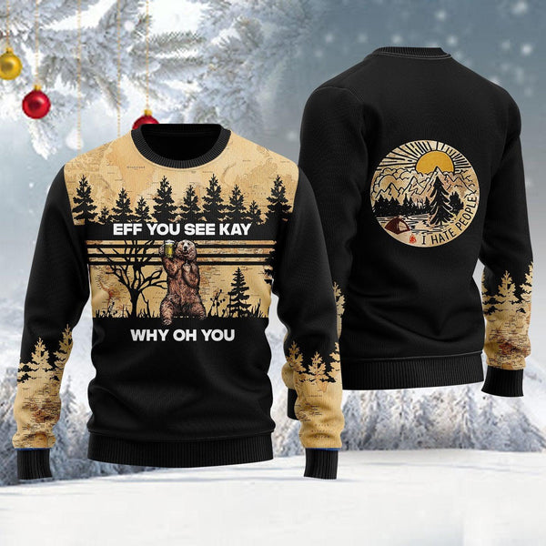 Eff Bear Beer You See Kay Why Oh You Ugly Christmas Sweater | Adult | US2713