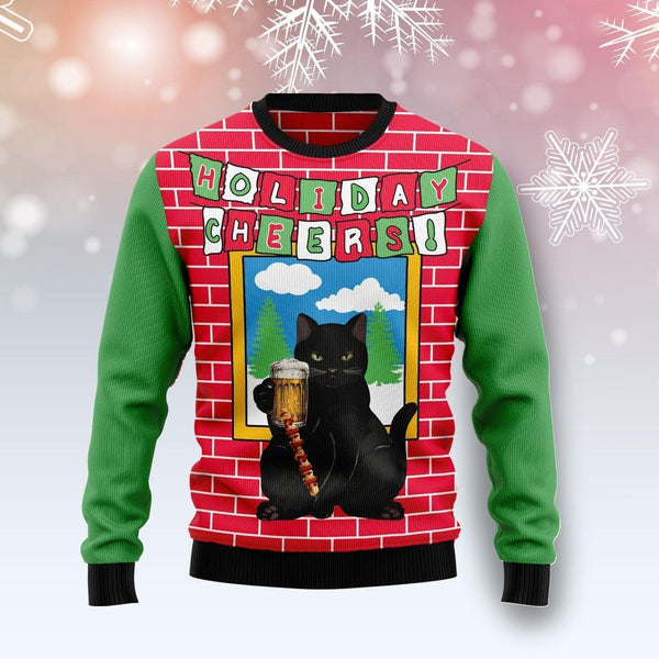 Holiday Cheer Black Cat Beer Ugly Christmas Sweater | Adult | US2708