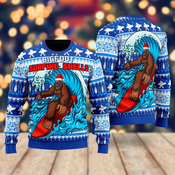 Bigfoot Surfing Swells Ugly Christmas Sweater | Adult | US2778