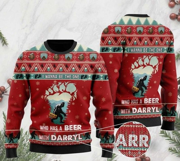 Bigfoot I Wanna Be The One Who Has A Beer With Darryl Ugly Christmas Sweater | Adult | US2775