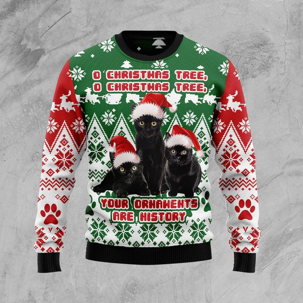 Black Cat Oh Christmas tree Ugly Christmas Sweater | Adult | US2692