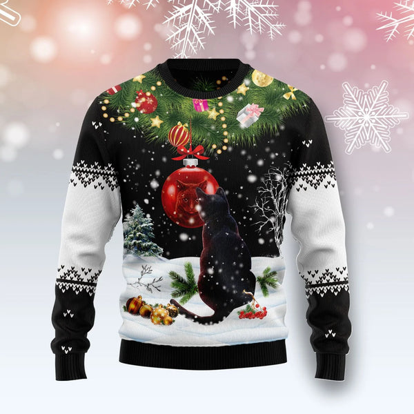 Black Cat Mirror Ugly Christmas Sweater | Adult | US2767