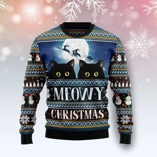 Black Cat Meowy Christmas Ugly Christmas Sweater | Adult | US2764