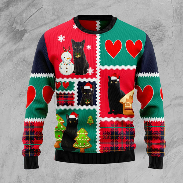 Black Cat Snow Ugly Christmas Sweater | Adult | US2762