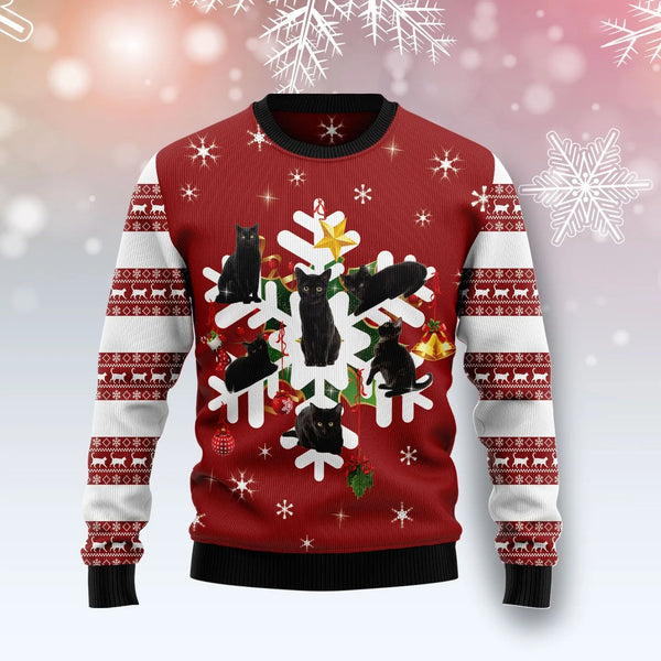 Black Cat Snowflake Ugly Christmas Sweater | Adult | US2763