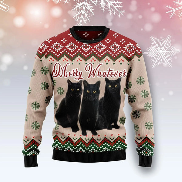 Black Cat Vintage Flower Ugly Christmas Sweater | Adult | US2760