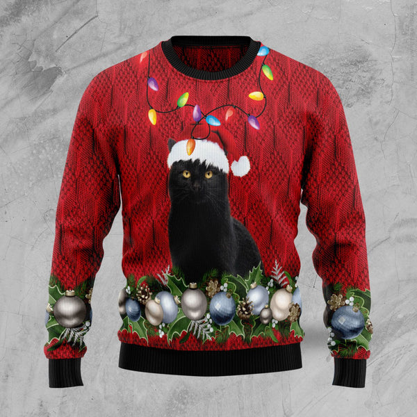 Black Cat Christmas Beauty Ugly Christmas Sweater | Adult | US2758