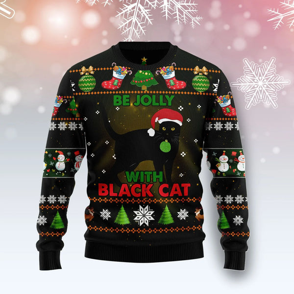 Black Cat Be Jolly Ugly Christmas Sweater | Adult | US2756