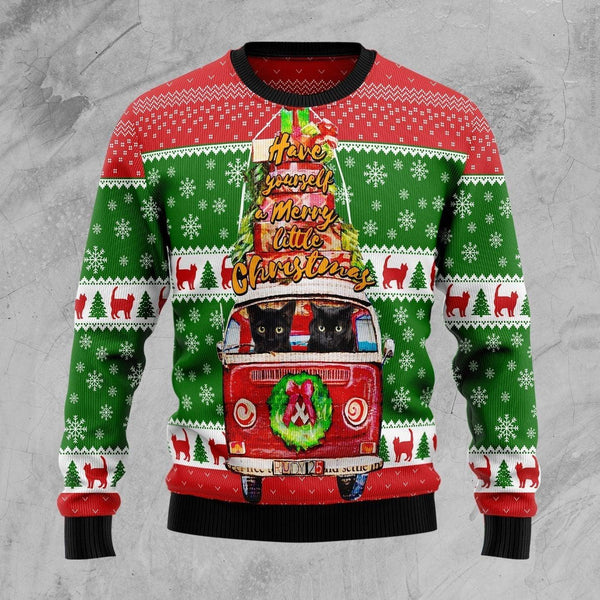 Black Cat Little Christmas Ugly Christmas Sweater | Adult | US2689