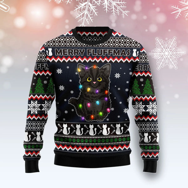 Black Cat Fluffmas Ugly Christmas Sweater | Adult | US2677