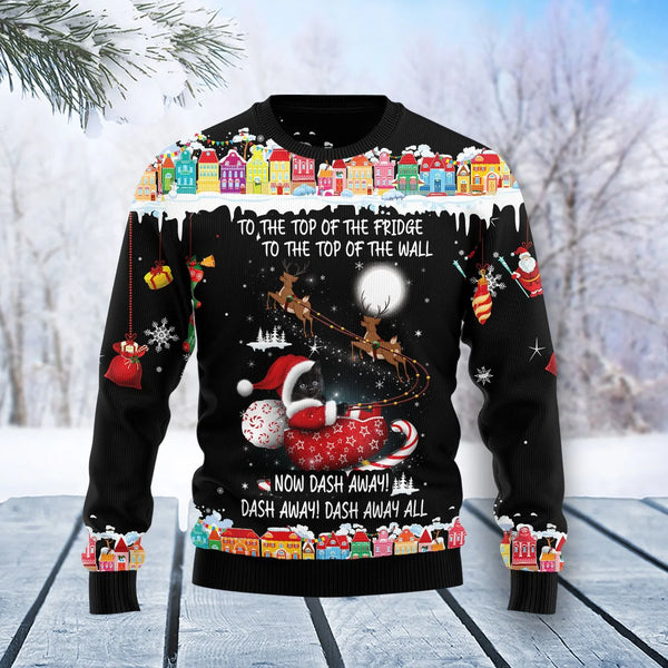 Black Cat Sleigh Ugly Christmas Sweater | Adult | US2749