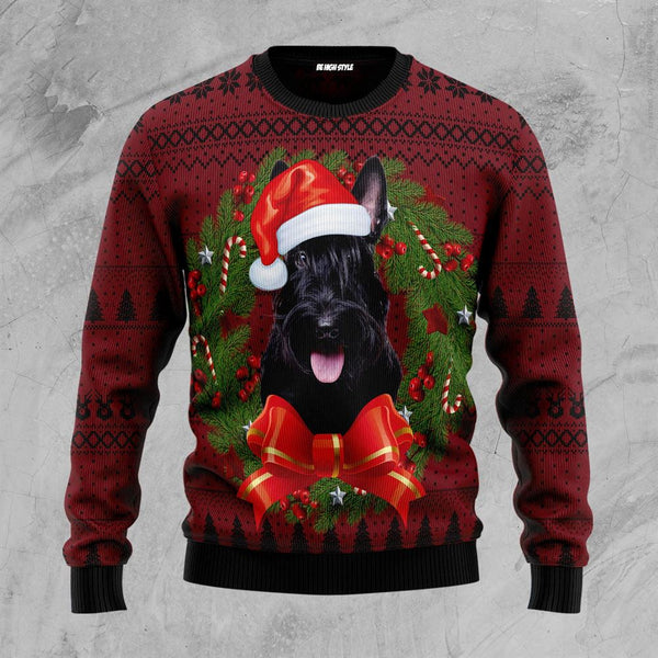 Scottish Terrier Wreath Ugly Christmas Sweater | Adult | US2730