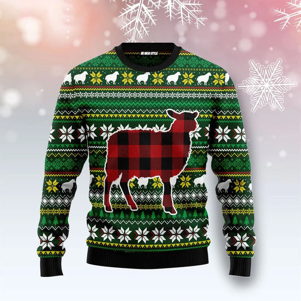 Sheep Red Plaid Ugly Christmas Sweater | Adult | US2731