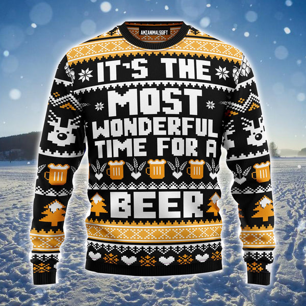 Beer Merry Christmas Ugly Christmas Sweater, Wonderful Time For A Beer Ugly Sweater For Men & Women - Perfect Gift For Christmas, Beer Lovers