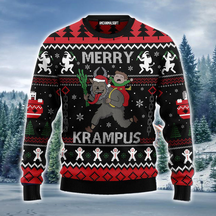 Merry Krampus Ugly Christmas Sweater, Christmas Pattern Ugly Sweater For Men & Women - Perfect Gift For Christmas, Family, Friends