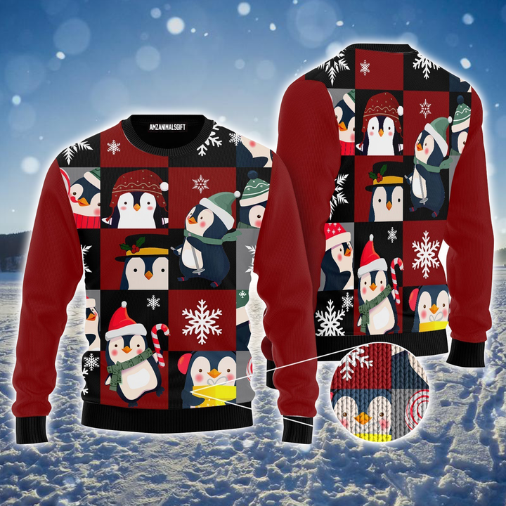 Penguin Ugly Sweater, Cute Penguin Winter Pattern Ugly Sweater For Men & Women, Perfect Gift For Penguin Lover, Friends, Family