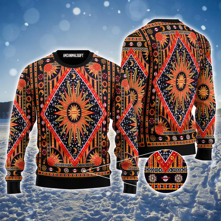 Hippie Style Ugly Sweater, Sun & Moon Ugly Sweater For Men & Women, Perfect Gift For Friends, Family