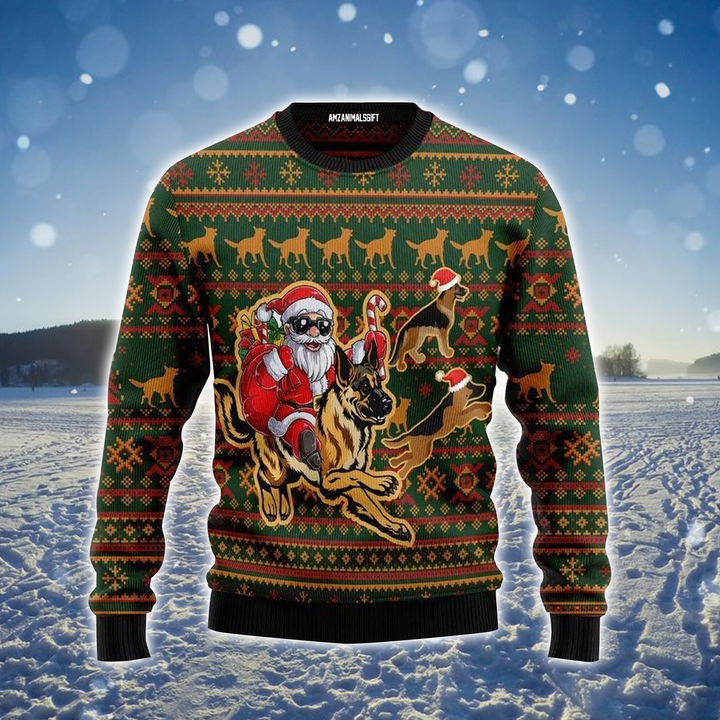 German Shepherd Ugly Sweater, Funny Santa & German Shepherd Ugly Christmas Ugly Sweater For Men & Women, Perfect Gift For German Shepherd Lover Friends, Family