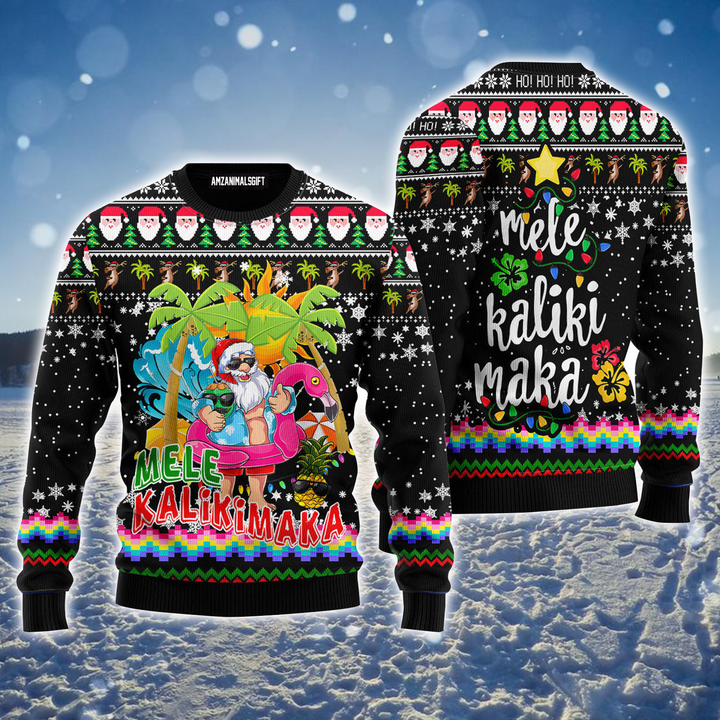 Hawaiian Santa Ugly Sweater, Mele Kalikimaka Ugly Sweater, Funny Santa Claus Ugly Sweater For Men & Women, Perfect Gift For Christmas, Friends, Family