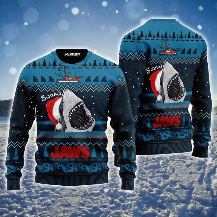 Shark Ugly Sweater, Jaws Shark Santa Ugly Christmas Ugly Sweater For Men & Women, Perfect Gift For Shark Lover Friends, Family