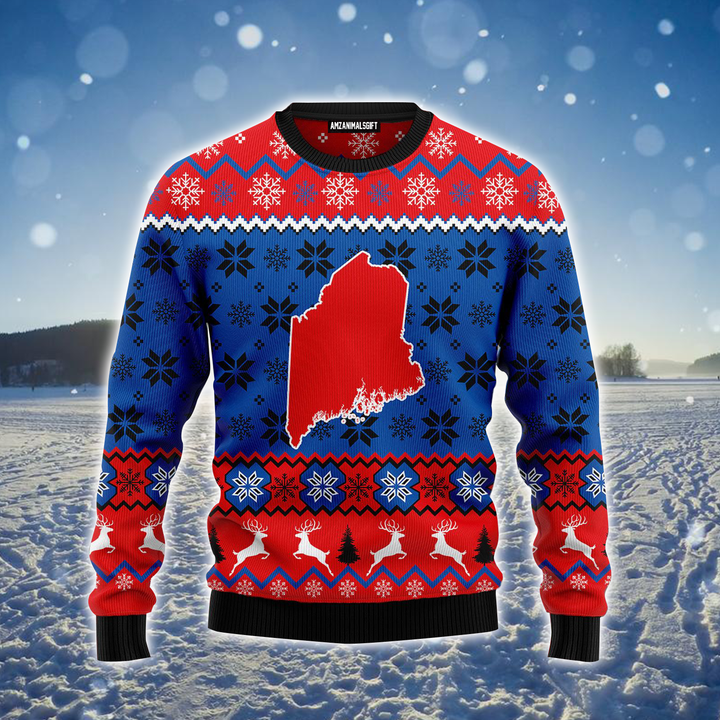 Sweet Home Maine Ugly Sweater, Red & Blue Christmas Pattern Ugly Sweater For Men & Women, Perfect Gift For Friends, Family