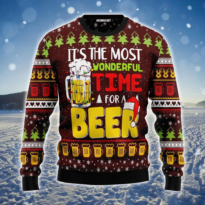 Beer Ugly Sweater, It's The Most Wonderful Time For A Beer Christmas Ugly Sweater For Men & Women, Perfect Gift For Beer Lover, Friends, Family