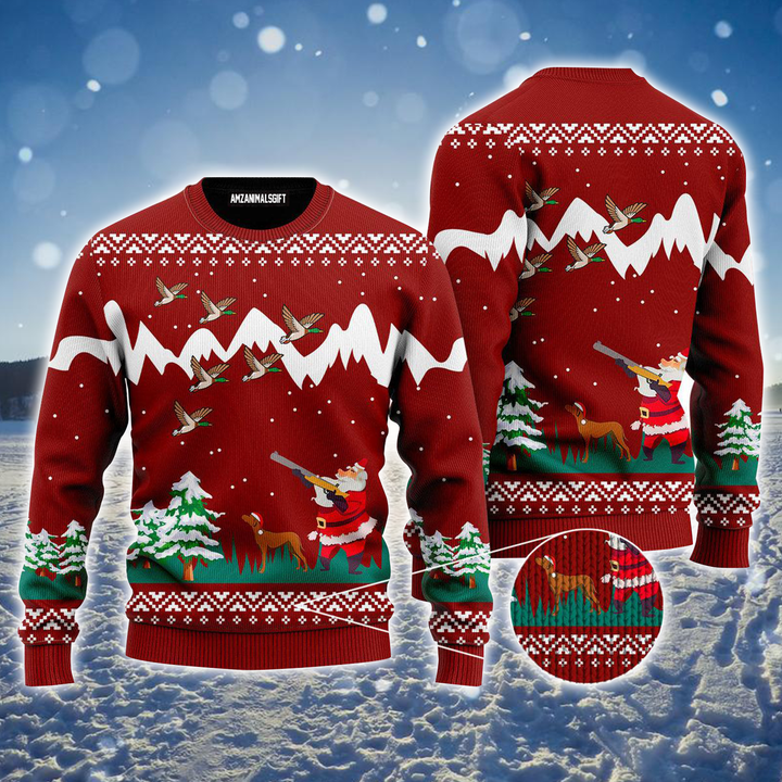 Duck Hunting Ugly Sweater, Cute Santa Claus Duck Hunting Christmas Ugly Sweater For Men & Women, Perfect Gift For Christmas, Friends, Family