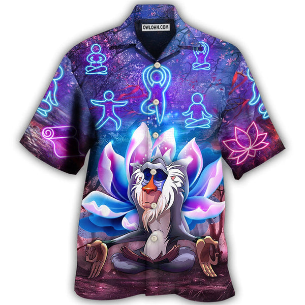 Monkey Mandrill Monkey Yoga Pose Lotus Flower Lighting Neon Hawaiian Shirt | HW 3446