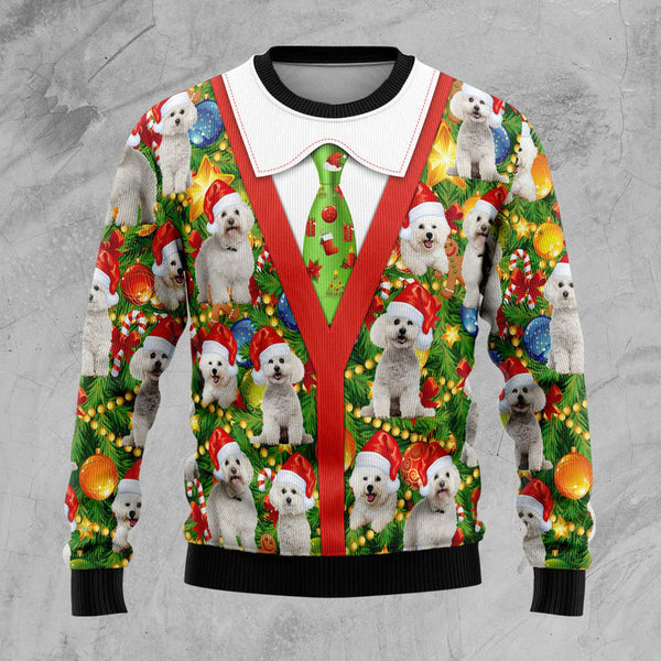 Bichon Dog Xmas Pine Funny Ugly Christmas Sweater | Adult | US2605