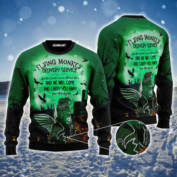 Flying Monkey Ugly Sweater, Halloween Witchcraft Flying Monkey Green Ugly Sweater For Men & Women, Perfect Gift For Witchcraft Lovers, Friends, Family