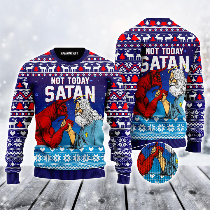 Jesus Ugly Sweater, Jesus & Satan Funny Ugly Sweater, Jesus Not Today Satan Sweater For Men & Women, Perfect Gift For Christian, Friends, Family