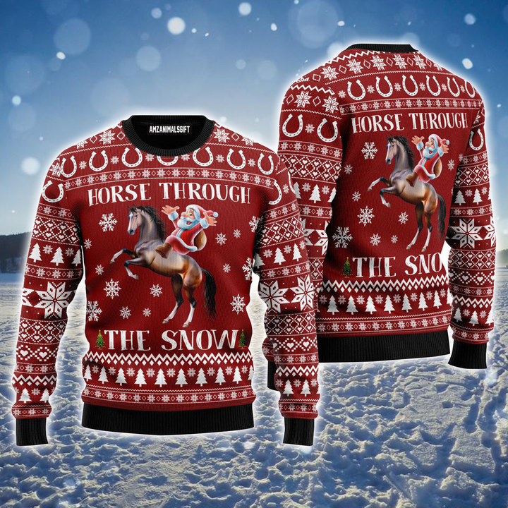 Horse Ugly Sweater, Horse Through The Show Ugly Sweater, Funny Santa Clause Red Ugly Sweater For Men & Women, Perfect Gift For Christmas