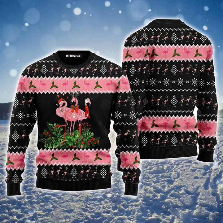 Flamingo Ugly Sweater, Funny Flamingo Jingle Bell Tropical Ugly Sweater For Men & Women, Perfect Gift For Christmas, Friends, Family