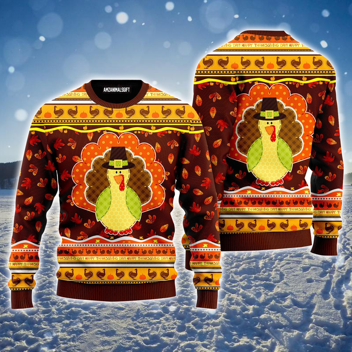 Chicken Ugly Sweater, Happy Thanksgiving Brown Ugly Sweater For Men & Women, Perfect Gift For Thanksgiving, Friends, Family