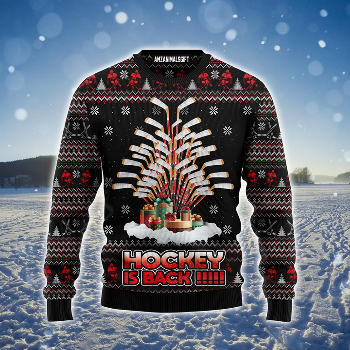 Hockey Ugly Sweater, Hockey Is Back Ugly Sweater, Christmas Pattern Black Ugly Sweater For Men & Women, Perfect Gift For Hockey Lovers, Family