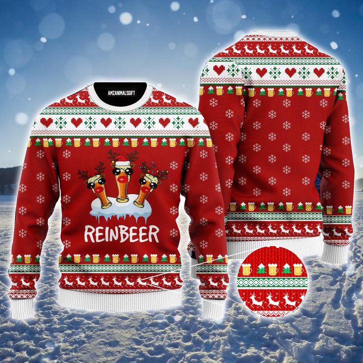 Reindeer Ugly Sweater, Funny Reindeer Reinbeer Christmas Red Ugly Sweater For Men & Women, Perfect Gift For Christmas, Friends, Family