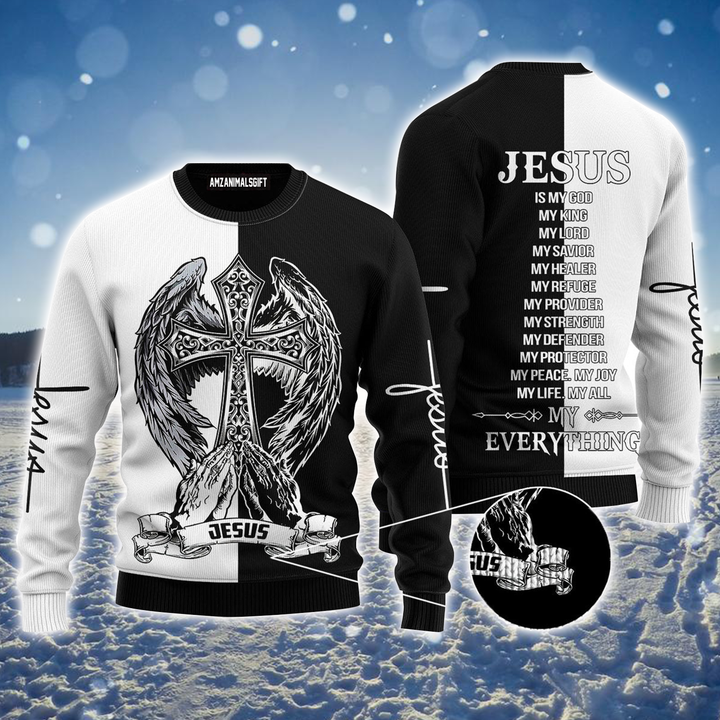 Jesus Easter Ugly Sweater, Cross & Wings Ugly Sweater, Jesus Is My Everything Sweater For Men & Women, Perfect Gift For Christian, Friends, Family