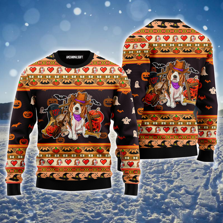 Beagle Dog Ugly Sweater, Halloween Funny Beagle Dog & Pumpkin Ugly Sweater For Men & Women, Perfect Gift For Beagle Lovers, Friends, Family