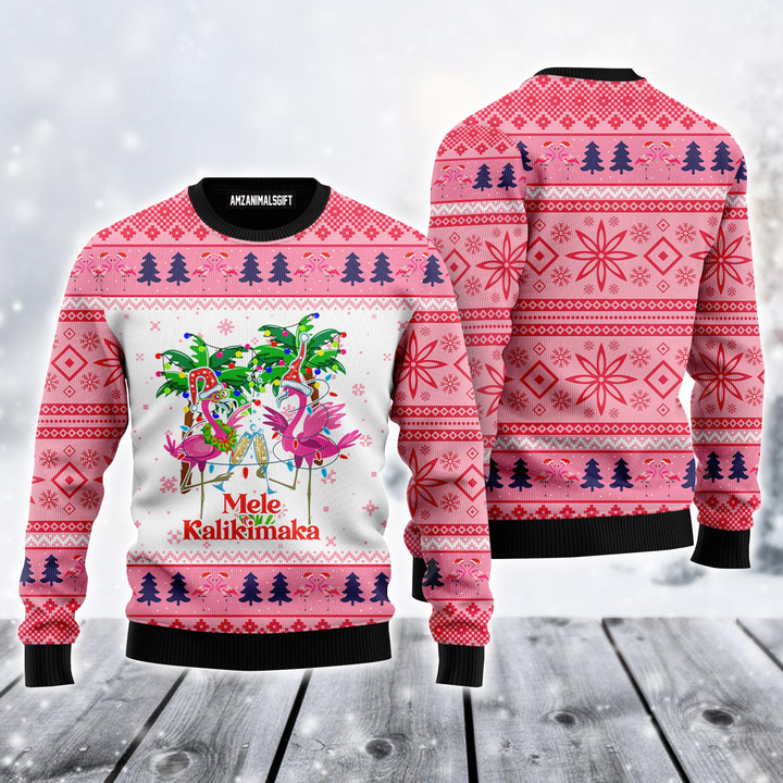 Flamingo Ugly Sweater, Mele Kalikimaka Funny Ugly Sweater, Funny Flamingo Pink Sweater For Men & Women, Perfect Gift For Christmas, Friends, Family