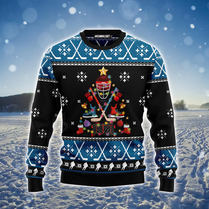 Hockey Ugly Sweater, Happy Hockeyday Ugly Christmas Black Ugly Sweater For Men & Women, Perfect Gift For Hockey Lovers, Friends, Family