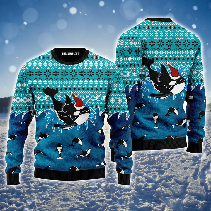 Funny Orcas Ugly weater, Orcas & Christmas Ugly Sweater, Funny Blue Sweater For Men & Women, Perfect Gift For Orcas Lover, Friends, Family