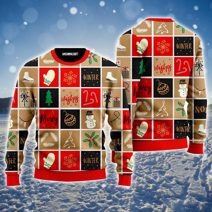 Winter Ugly Sweater, Happy Winter Merry Christmas Pattern Red Ugly Sweater For Men & Women, Perfect Gift For Christmas, Family