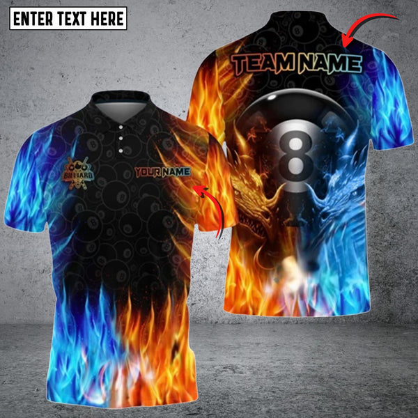 Maxcorners Billiards Dragon Water And Fire Personalized Name 3D Shirt