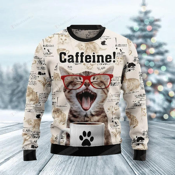 Catfeine Cat And Coffee For Unisex Ugly Christmas Sweater | Adult | US 2662